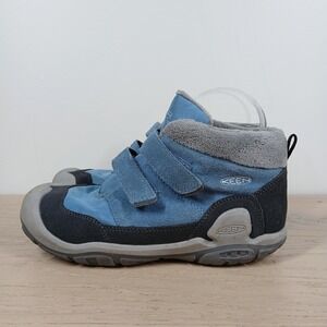 Keen Boots Boys 5 Blue Gray Leather Hook Loop Strap Hiking Outdoor